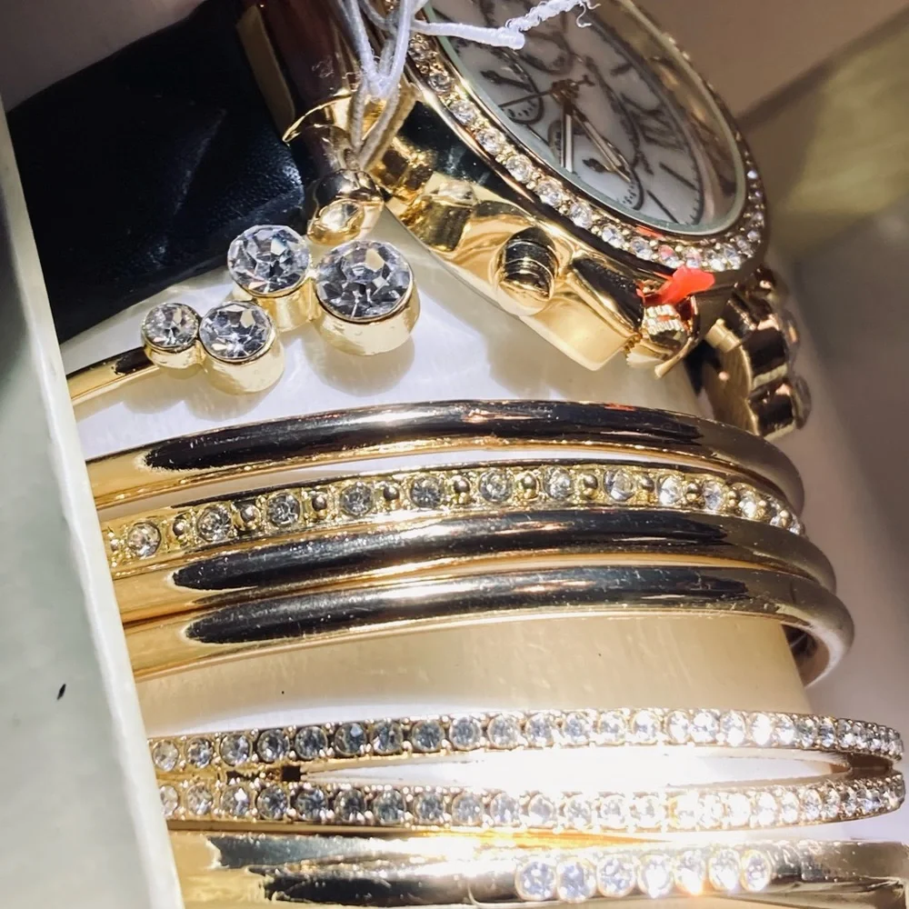 Adrienne Vittadini Analog & Rhinestone Bangles